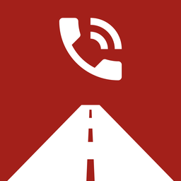 Ícone do SOS Rodovias: estrada em perspectiva e telefone, em vermelho